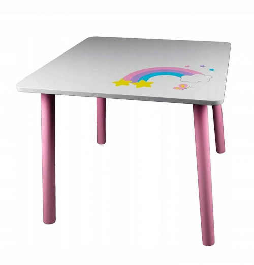 dřevěný stůl bílo-růžový